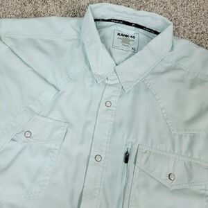 Rank 45 Mens XL Light Green Vented Button Down Pearl Snap Short Sleeve Fishing